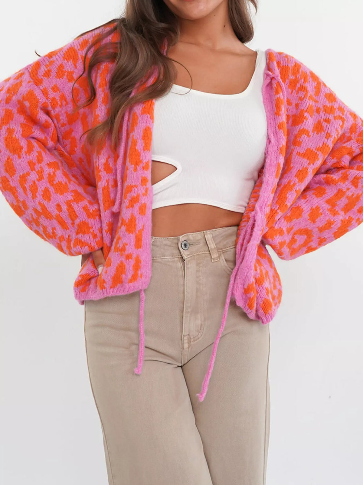 Tie front cardigan khaki tone