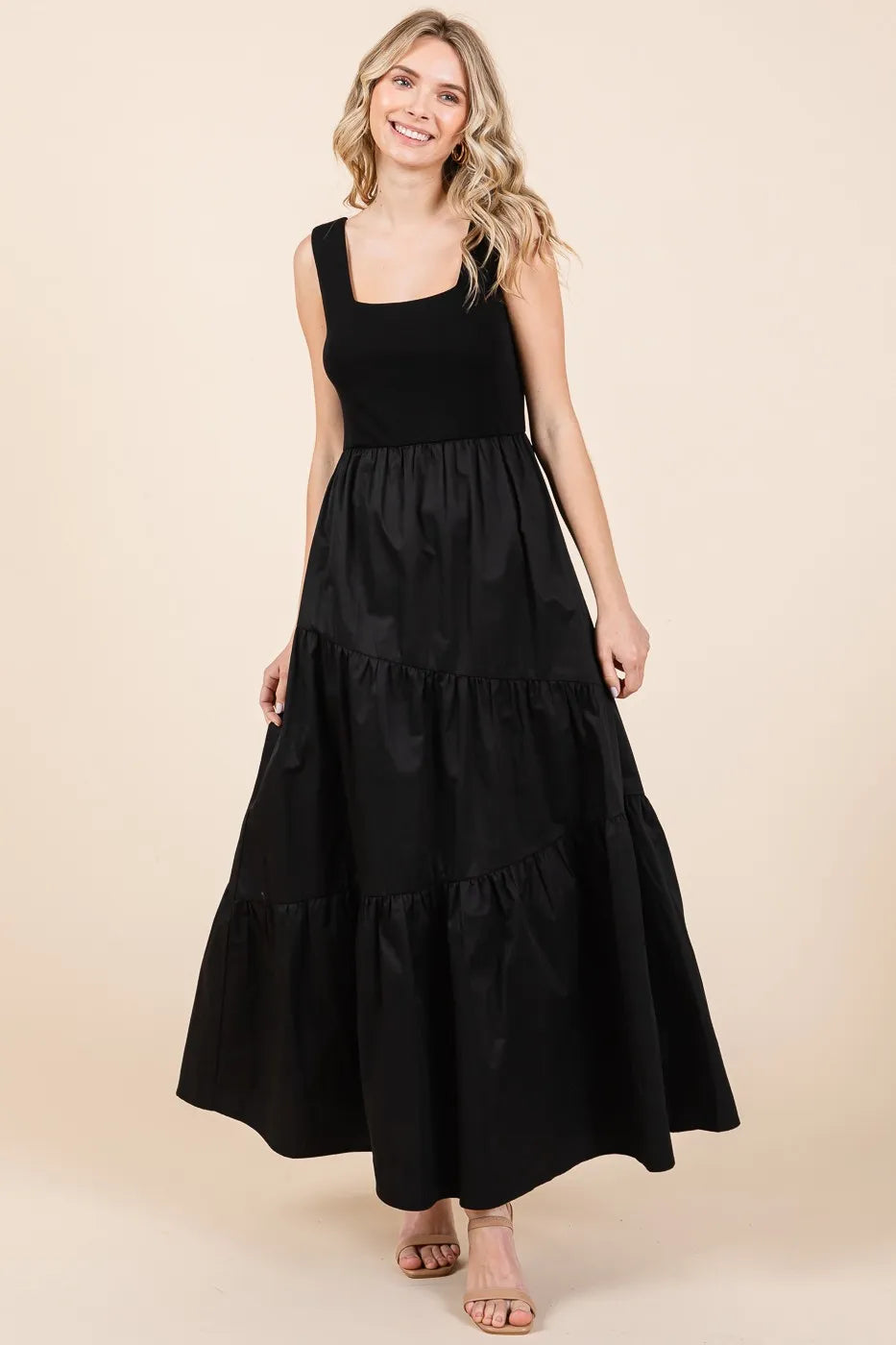 Mittoshop Mixed Media Square Neck Maxi Dress side view