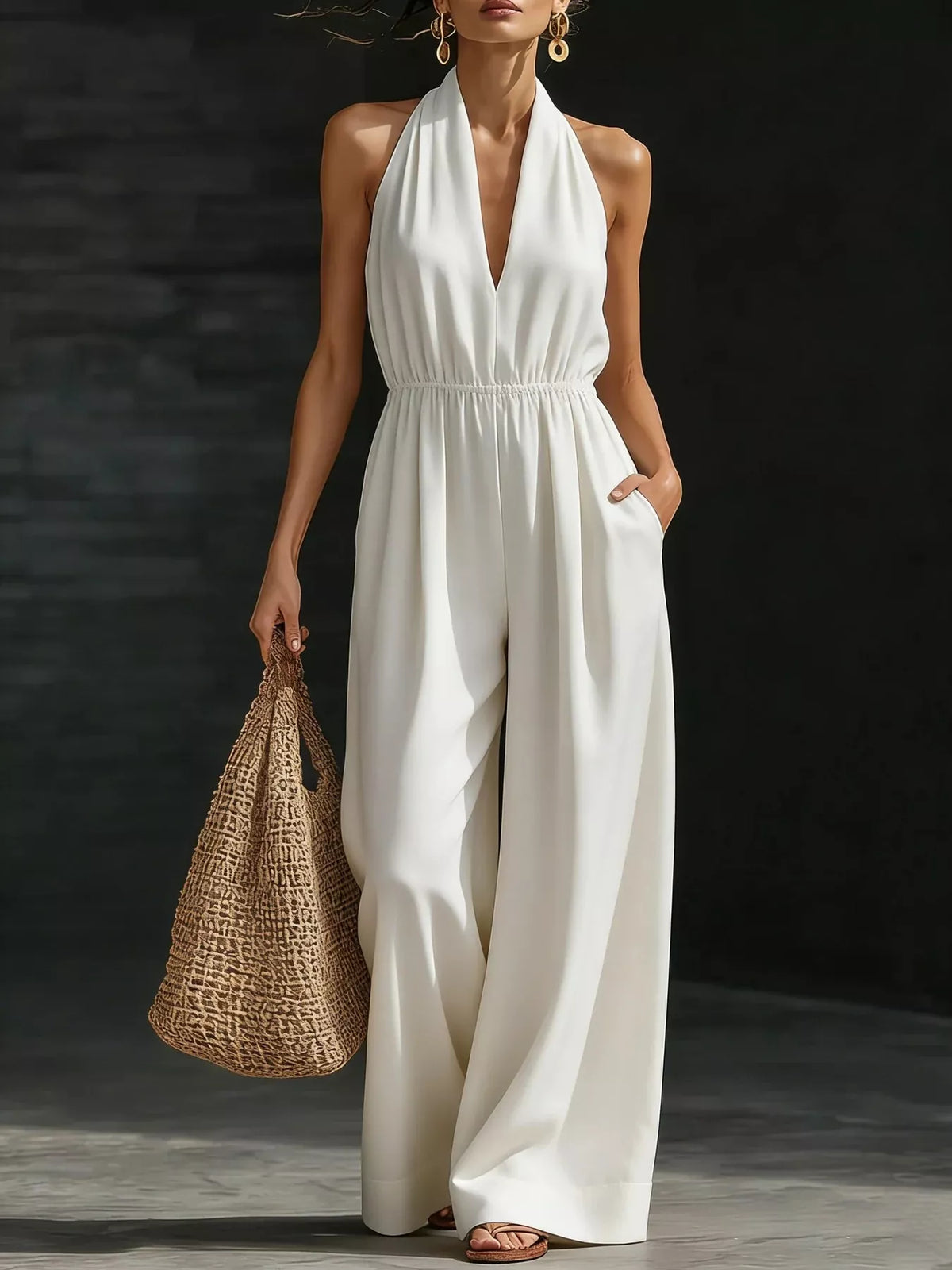 Halter neck jumpsuit white color