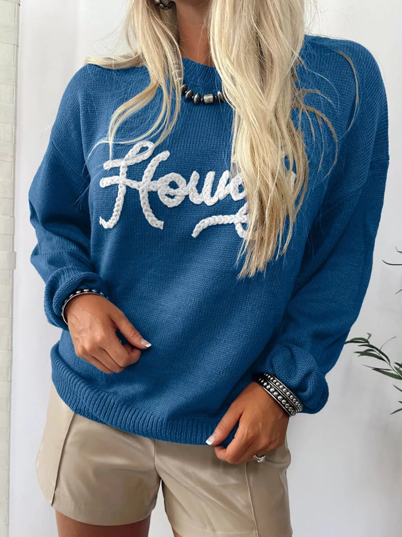 Howdy embroidered round neck sweater, front view