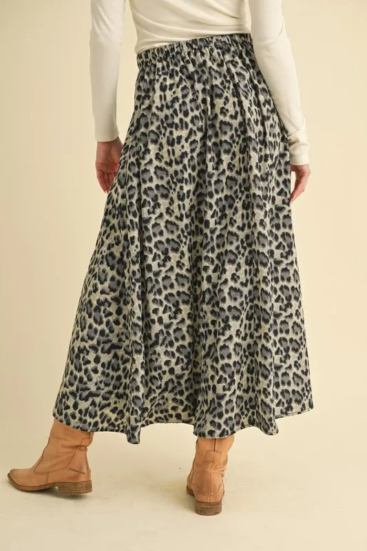 Leopard print midi skirt full length view