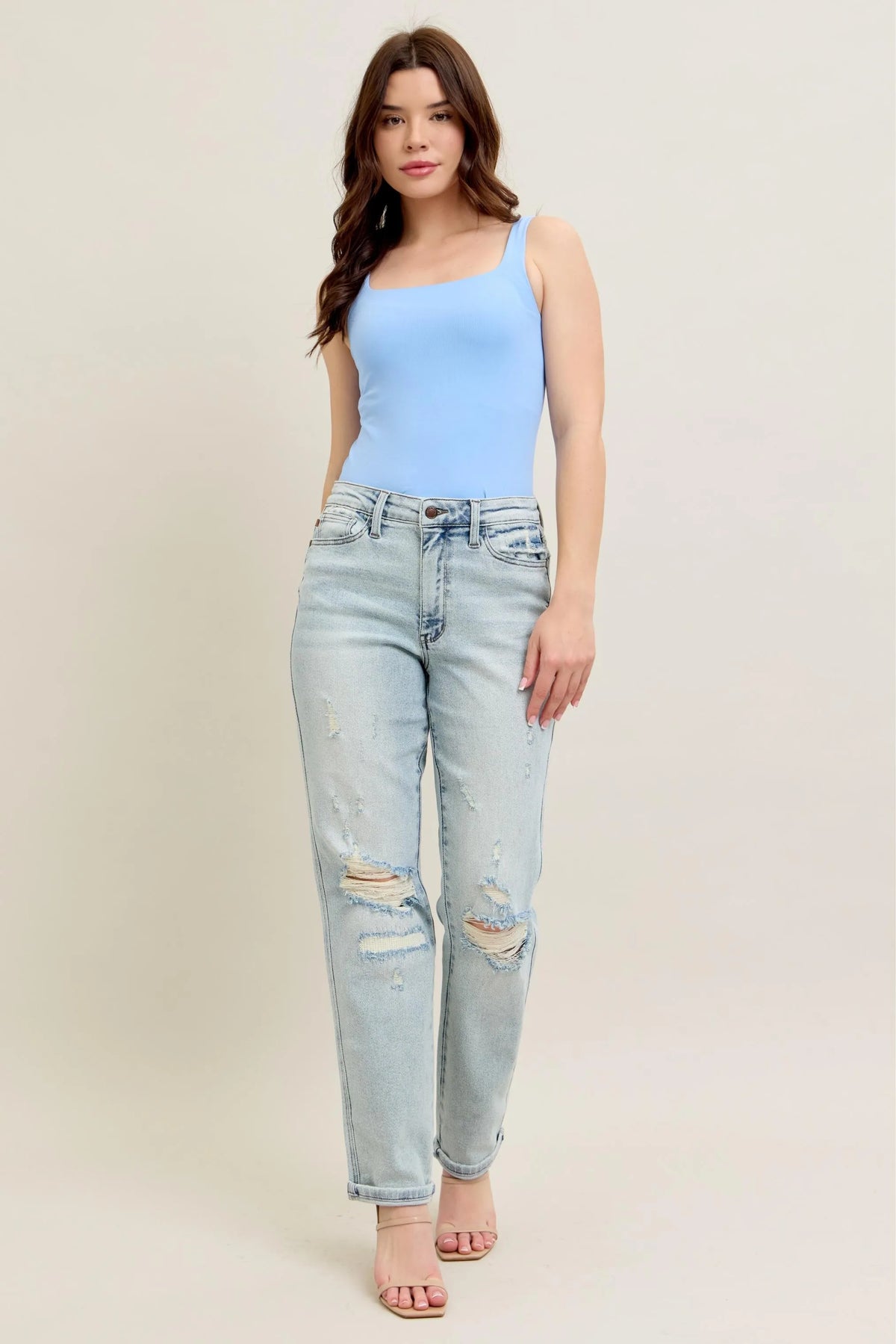 Judy Blue mid rise boyfriend jeans fabric texture