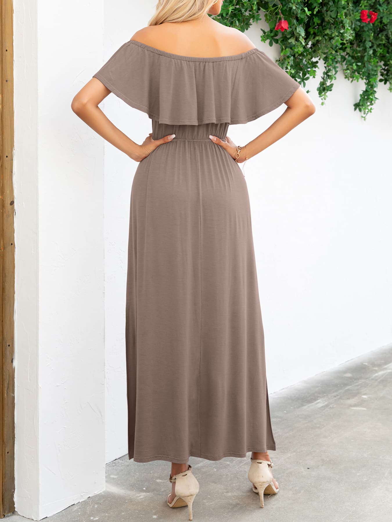 Off-Shoulder Slit Maxi Dress - Fashorio