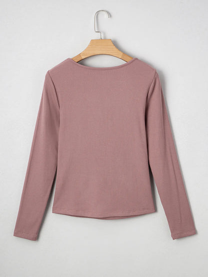 Ruched Front Long Sleeve T-Shirt - Fashorio