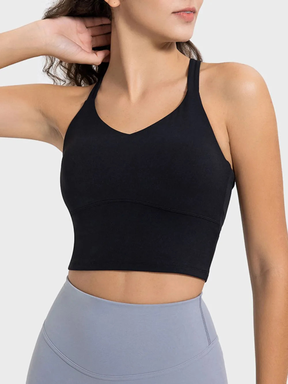 Millennia Crisscross Round Neck Active Tank Black - Fashorio
