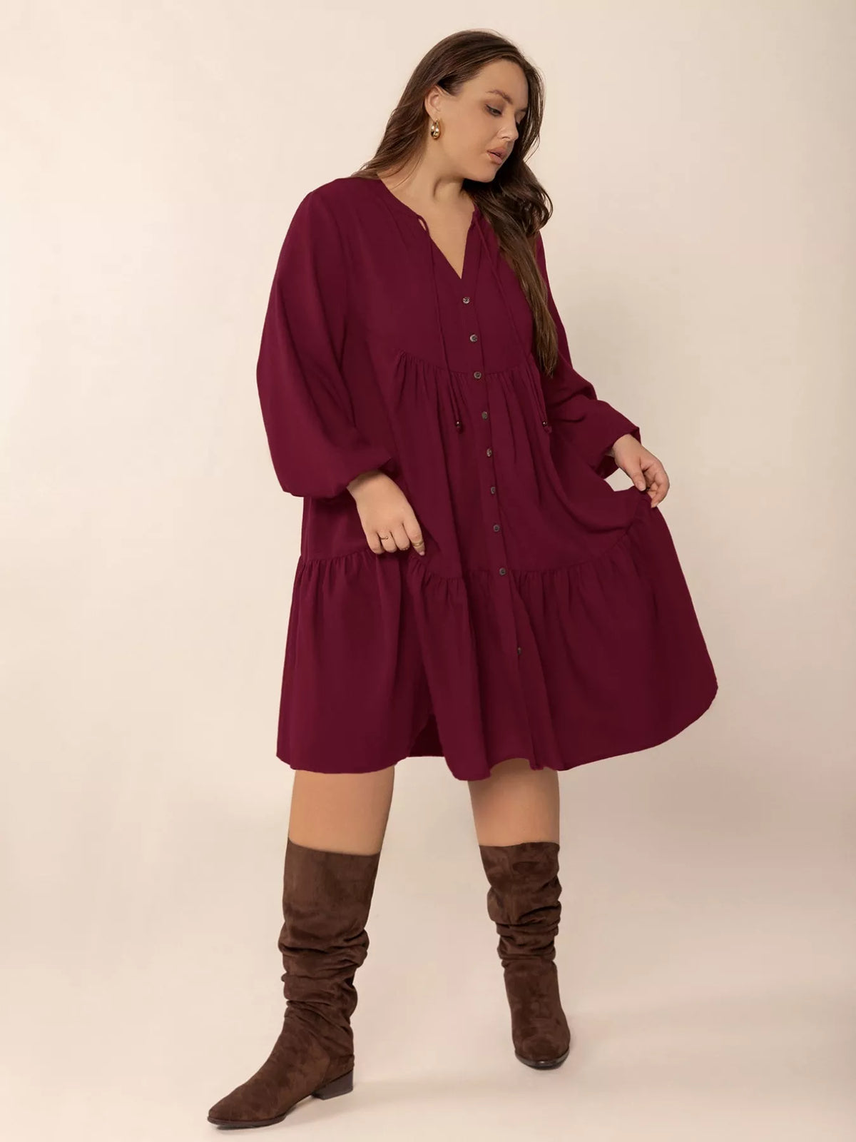 Ruched button front dress back view