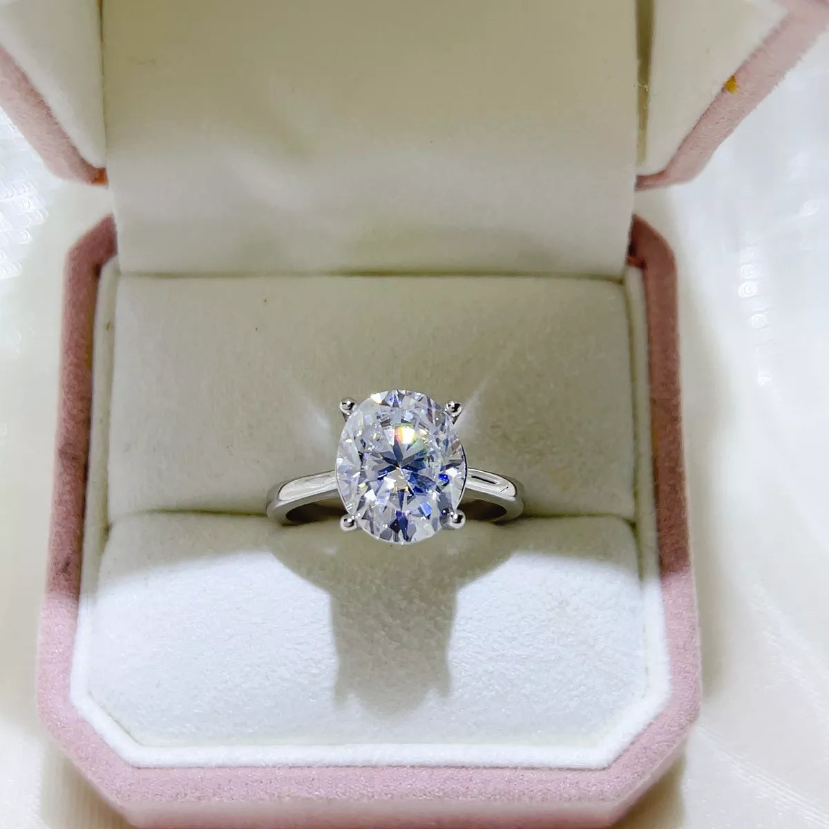 5 carat moissanite sterling silver ring, front view