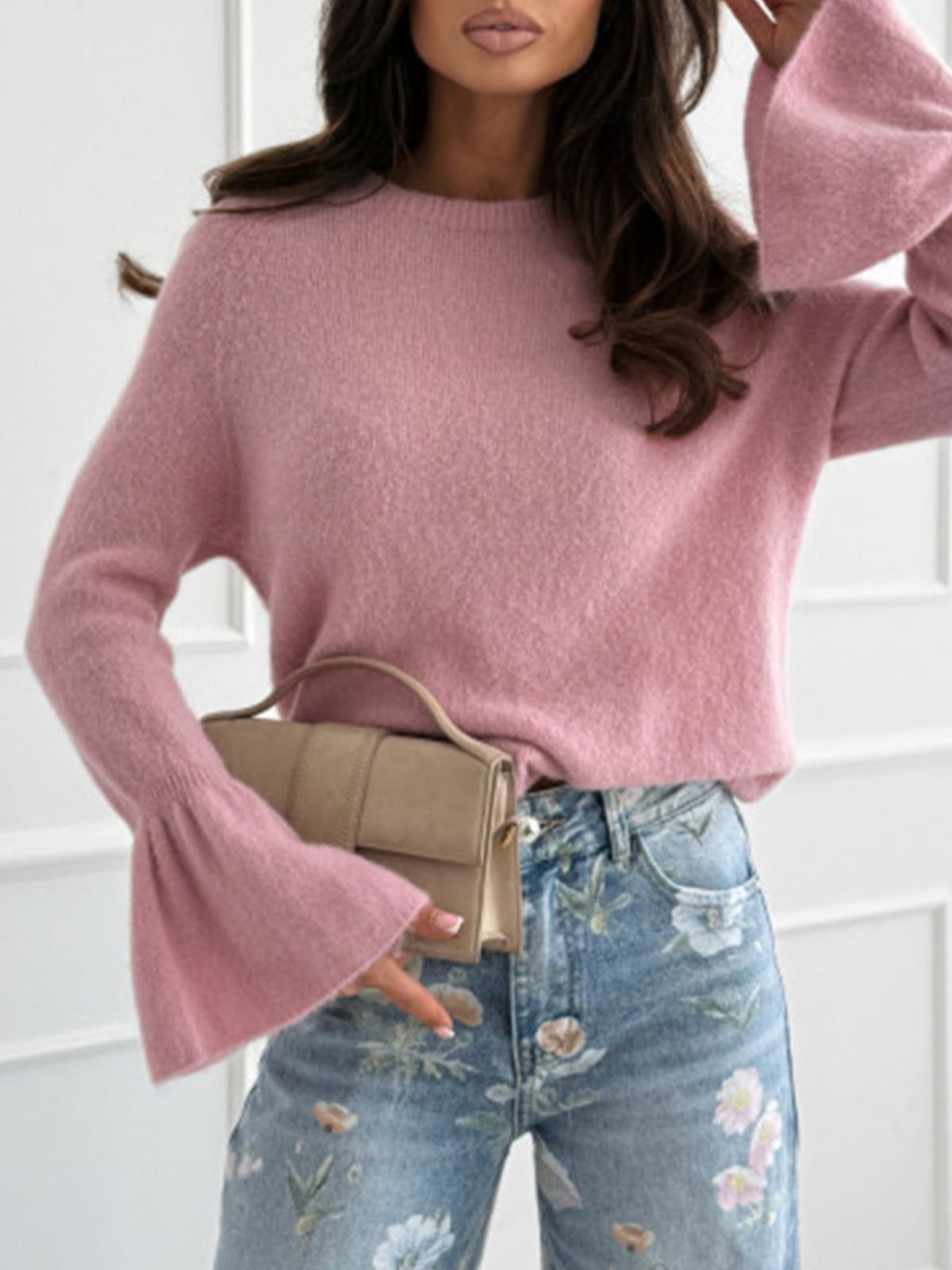 Flounce sleeve knit sweater alternate view