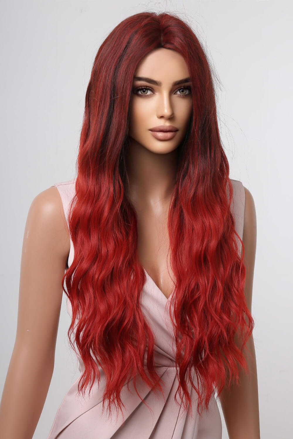 Back view of long wave wig