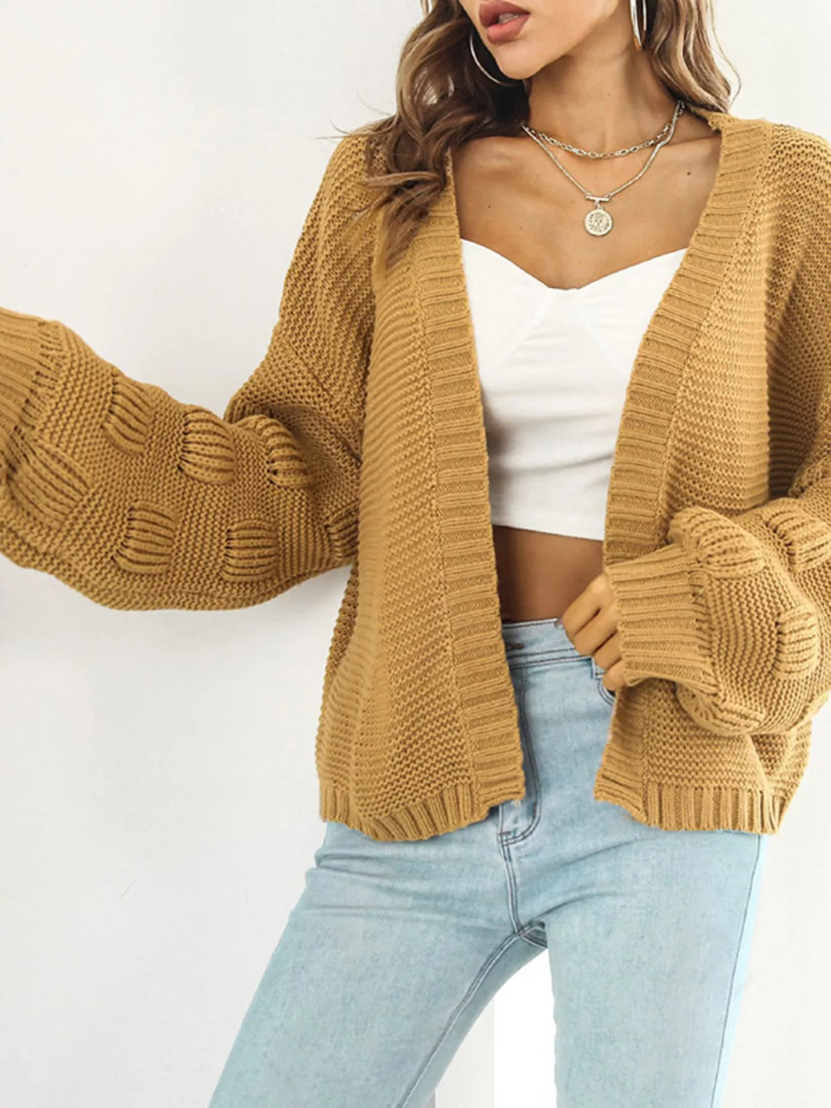 Open front cardigan back view