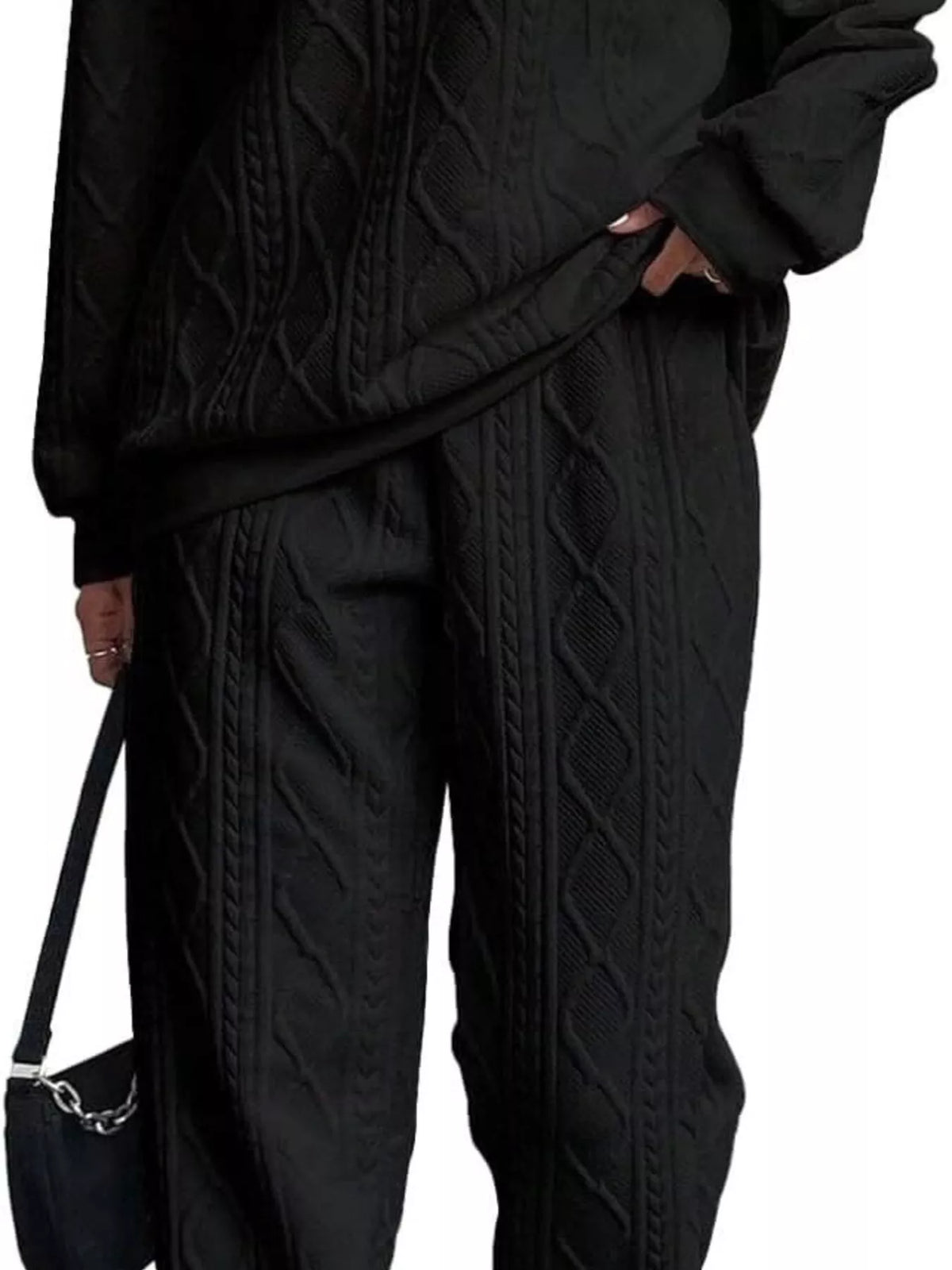 Texture Round Neck Top and Pants Set, view 19