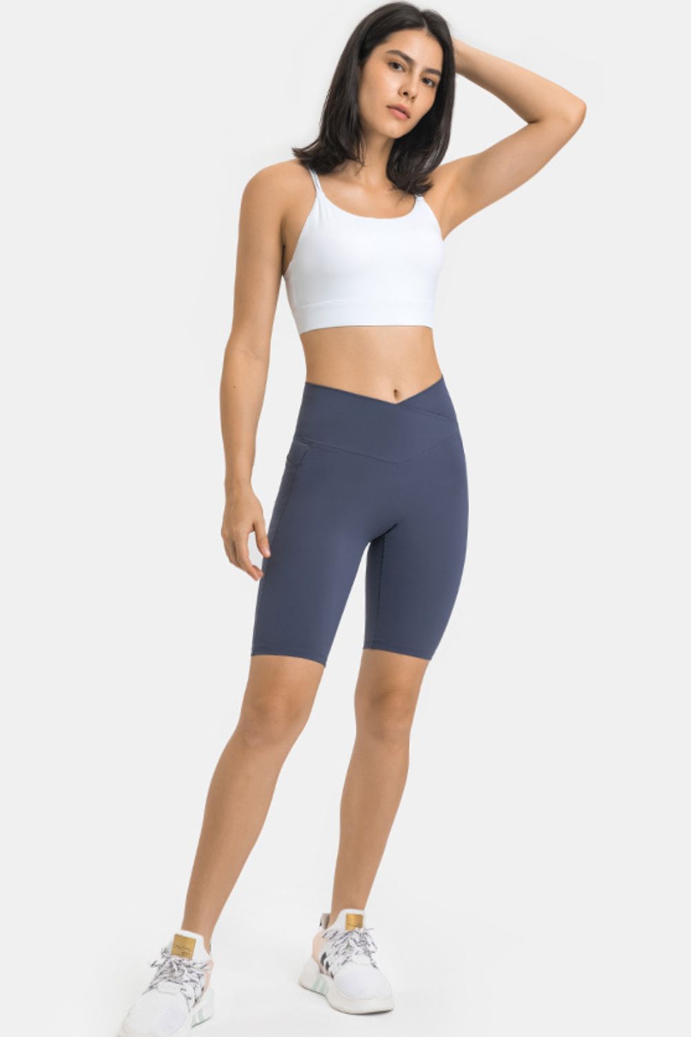 High waist biker shorts with pockets styled view