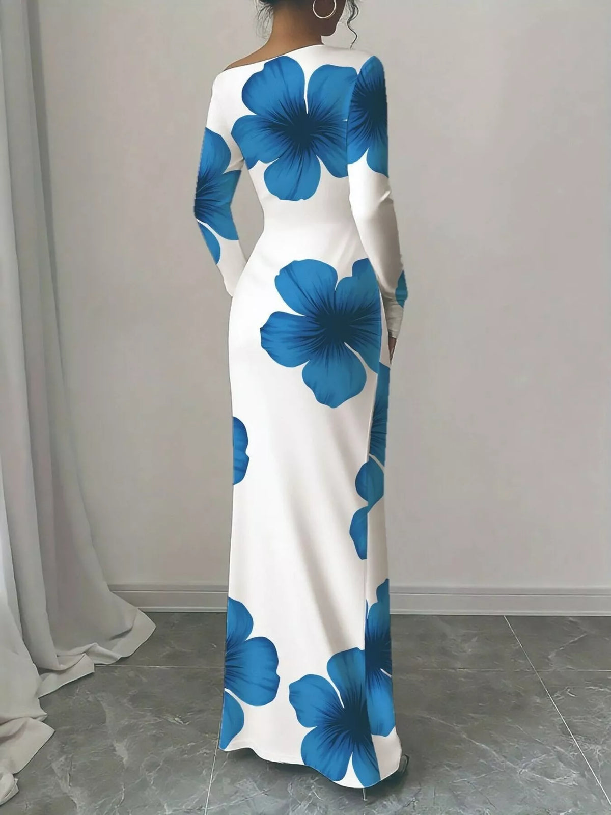 Floral one shoulder maxi dress side view