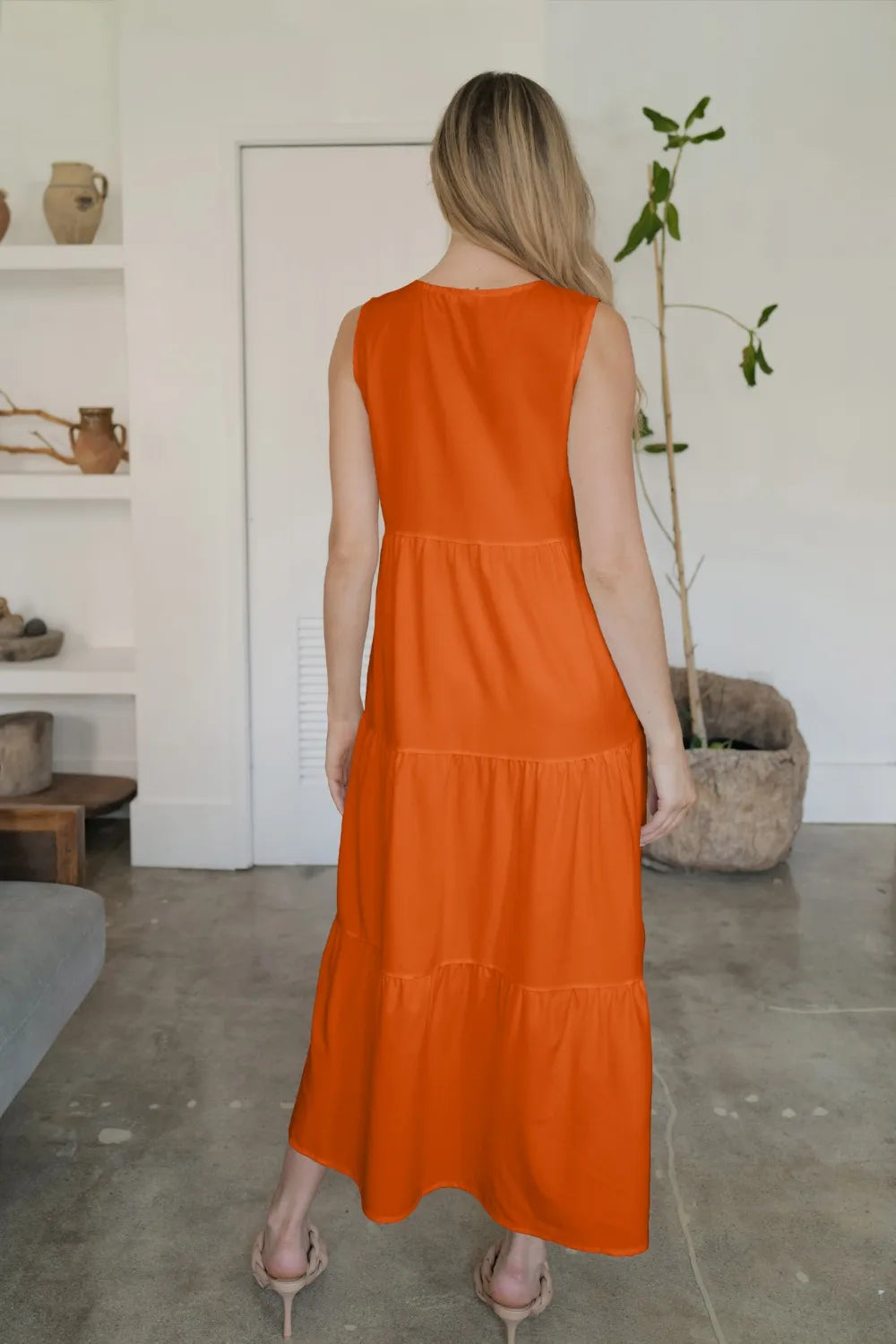 FAM-FAM Tiered V-Neck Sleeveless Dress - Fashorio