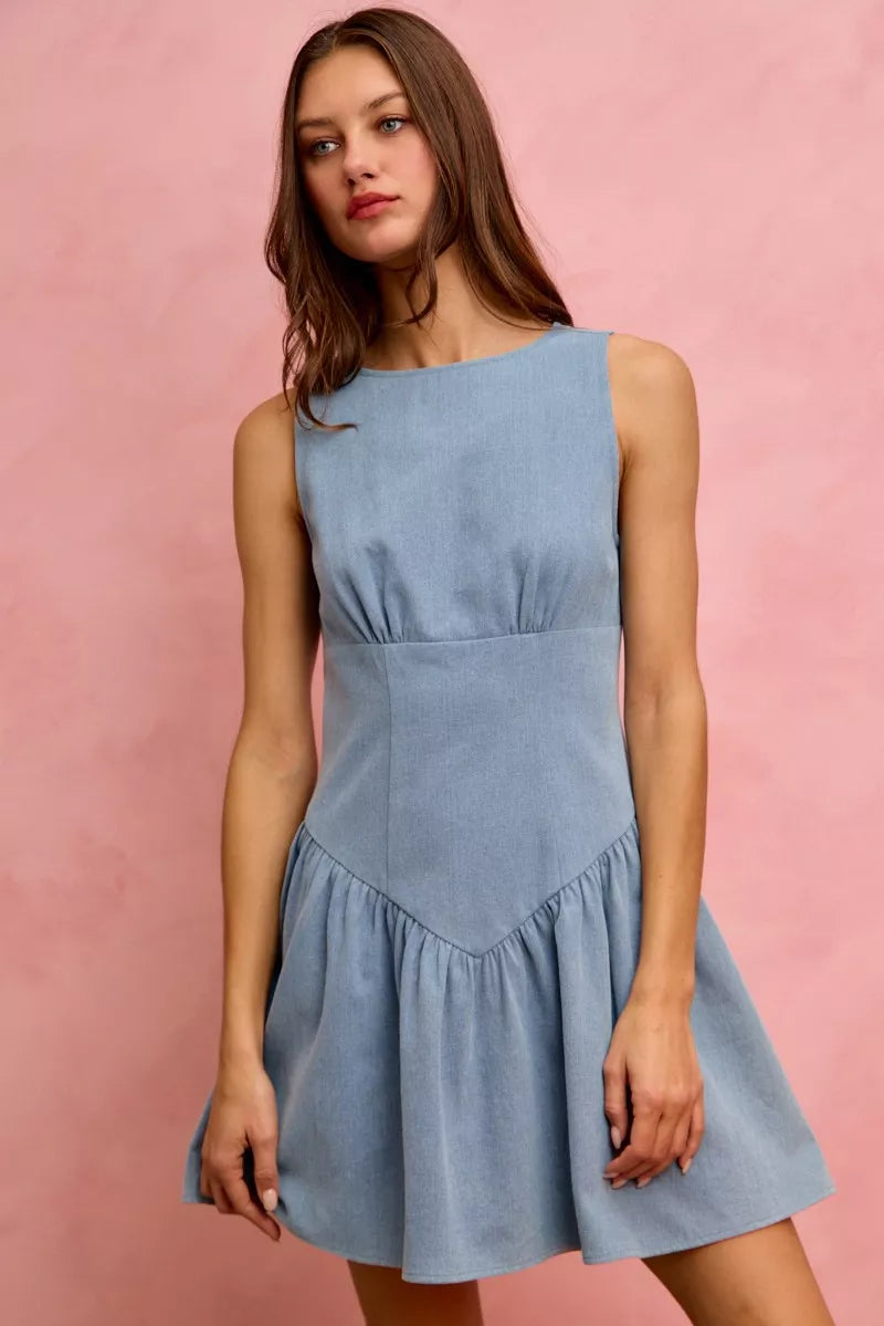 Fit And Flare Sleeveless Denim Mini Dress