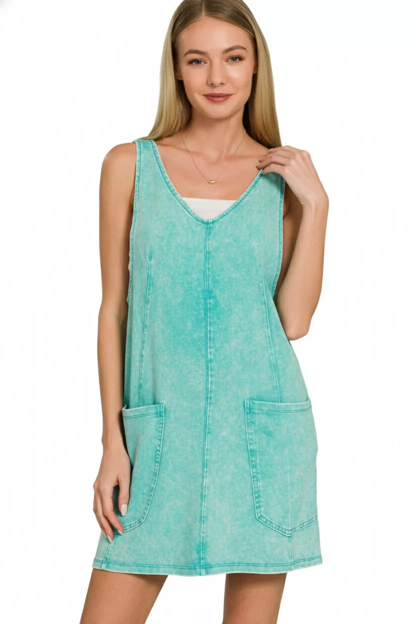 Acid Washed Overall Knit Mini Dress side view