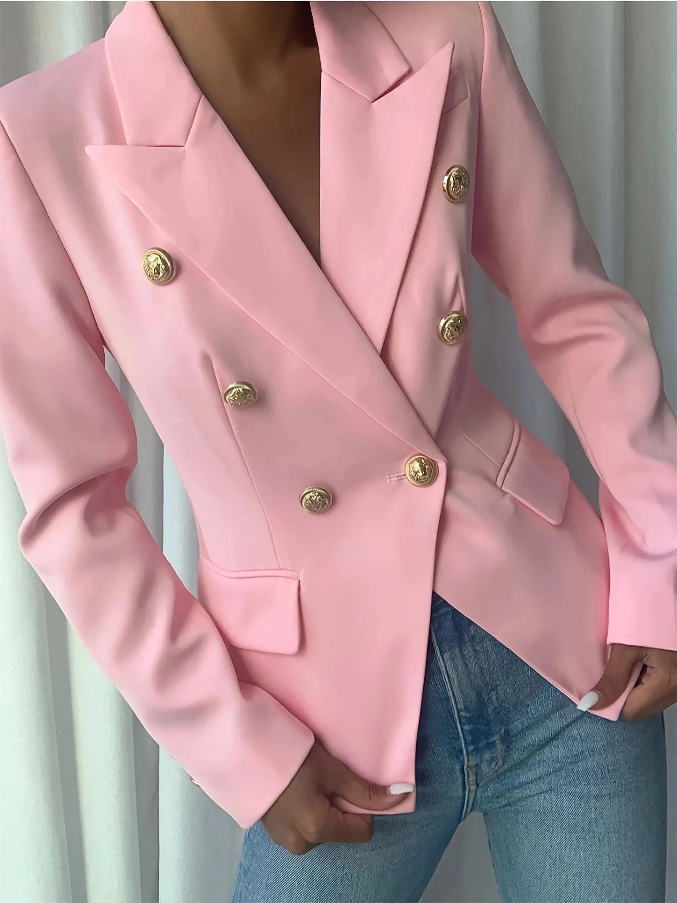 Decor Button Lapel Collar Blazer - Fashorio