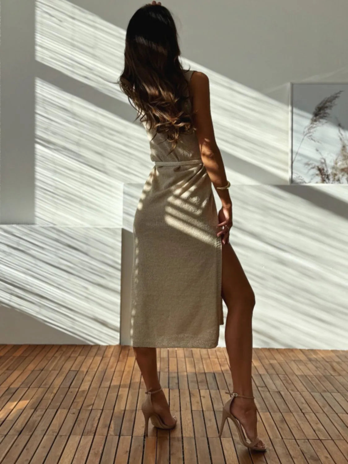 Slit V-Neck Sleeveless Sweater Dress - Fashorio
