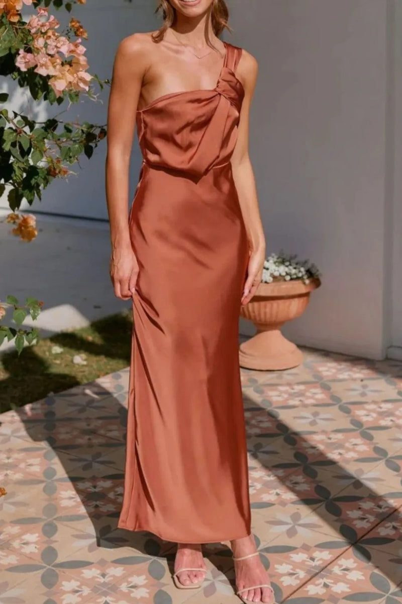 One shoulder sleeveless maxi dress front view