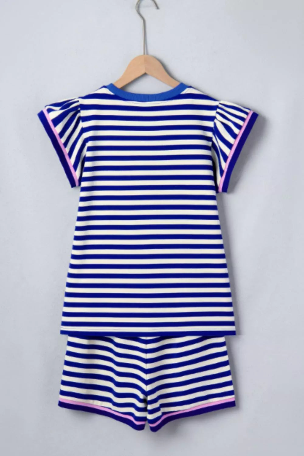 Matching royal blue striped top and shorts back view