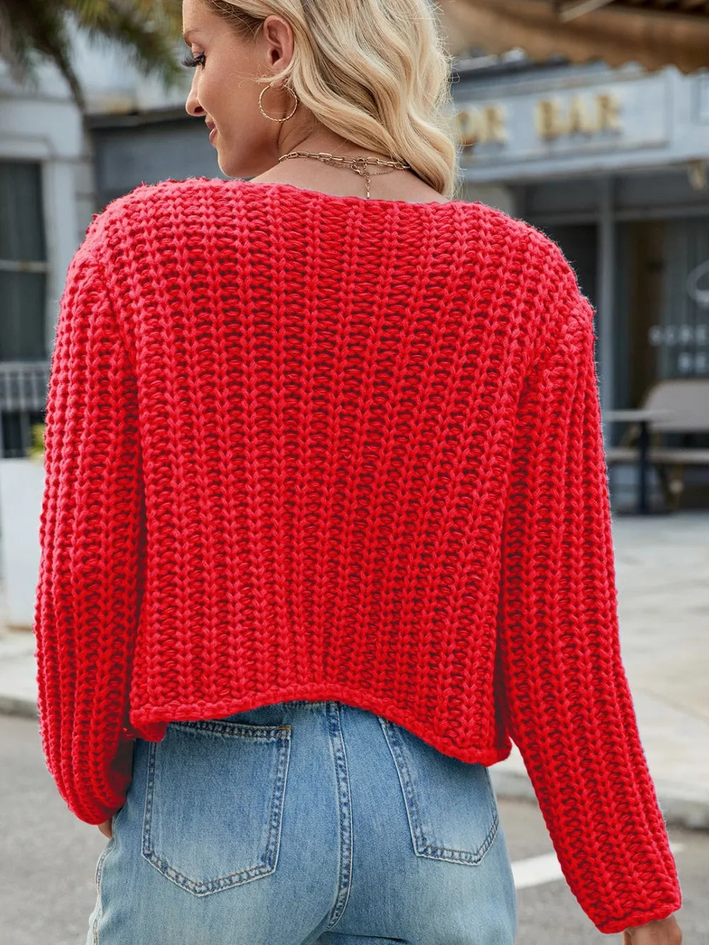 Round Neck Button Up Cardigan with Pockets - Fashorio