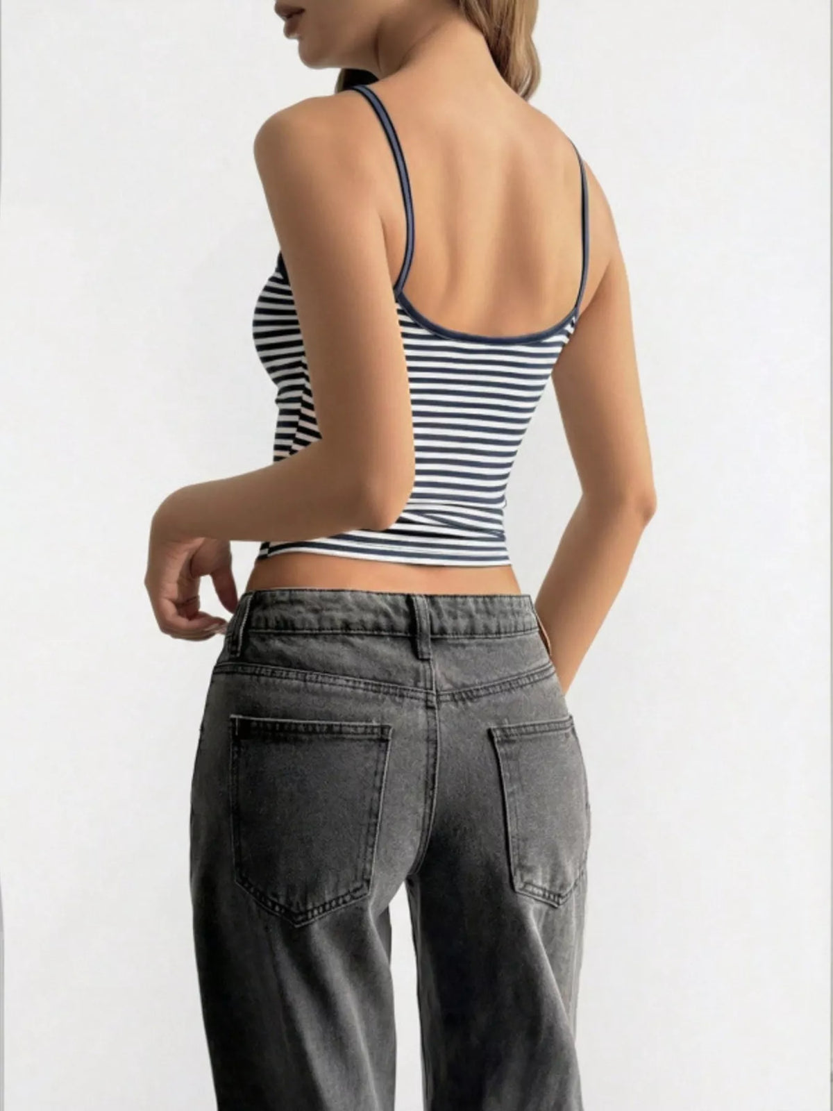 Striped scoop neck cropped cami full length view