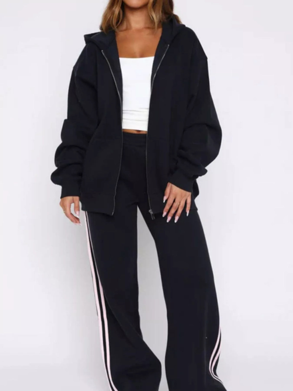 Striped pants set matching hoodie side view