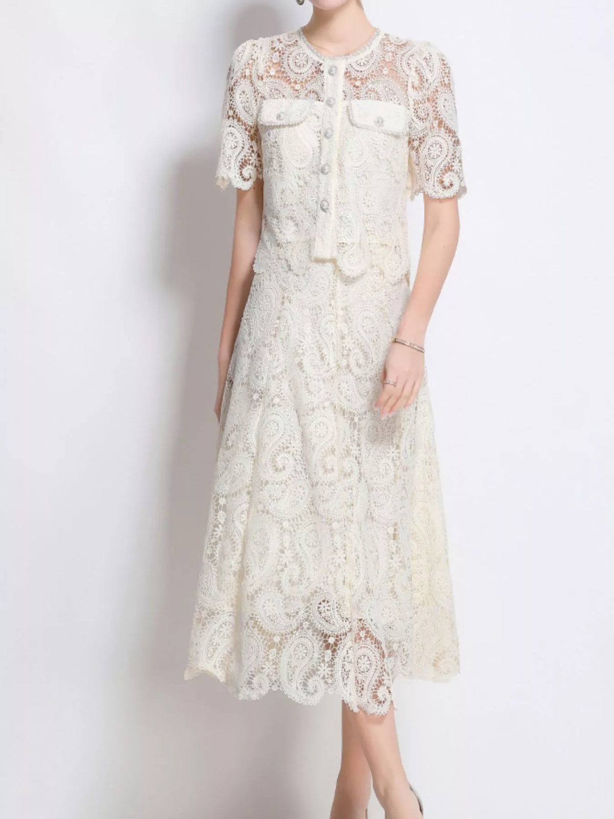 Lace button up skirt set back view