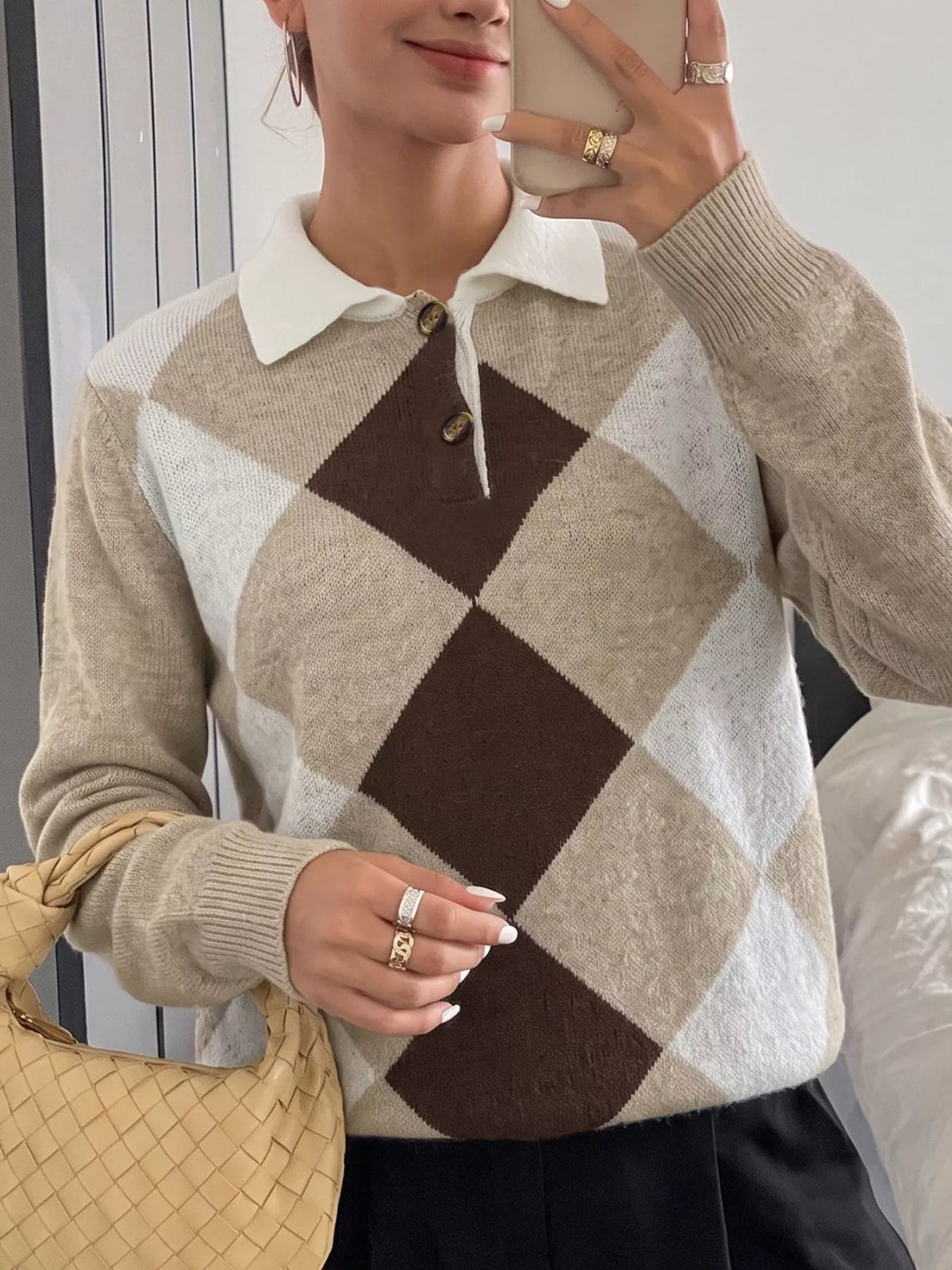 Argyle Polo Collar Sweater