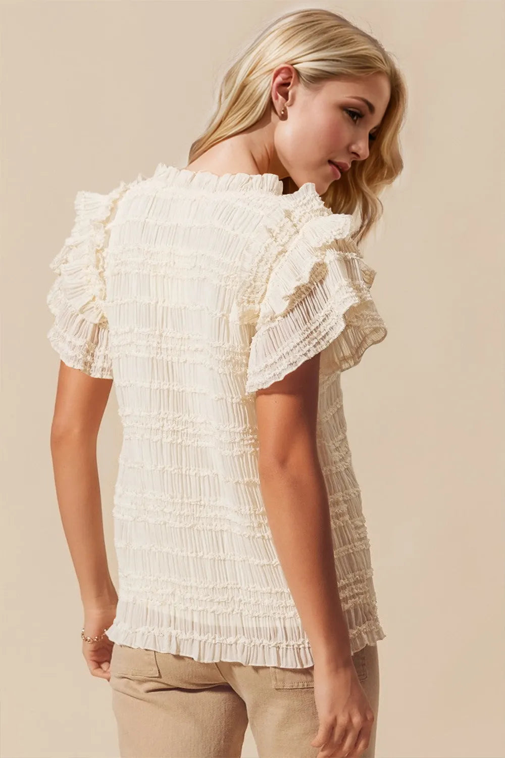 Flounce sleeve blouse side view