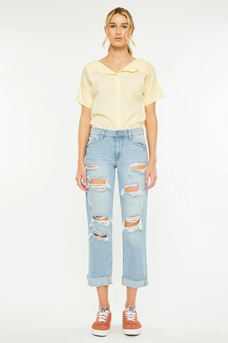 Boyfriend jeans showing relaxed slouchy fit