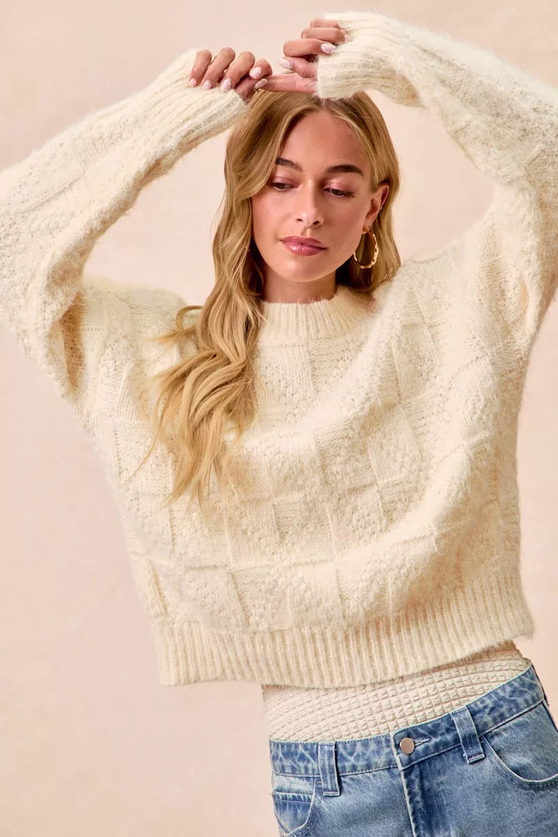 Checkerboard Drop Shoulder Sweater in Ivory view 9