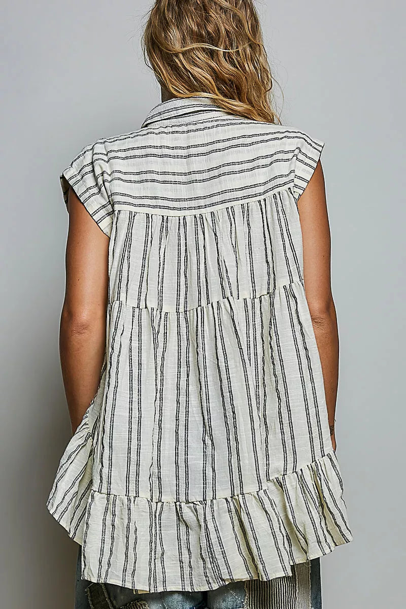 Back view of the collared cotton top