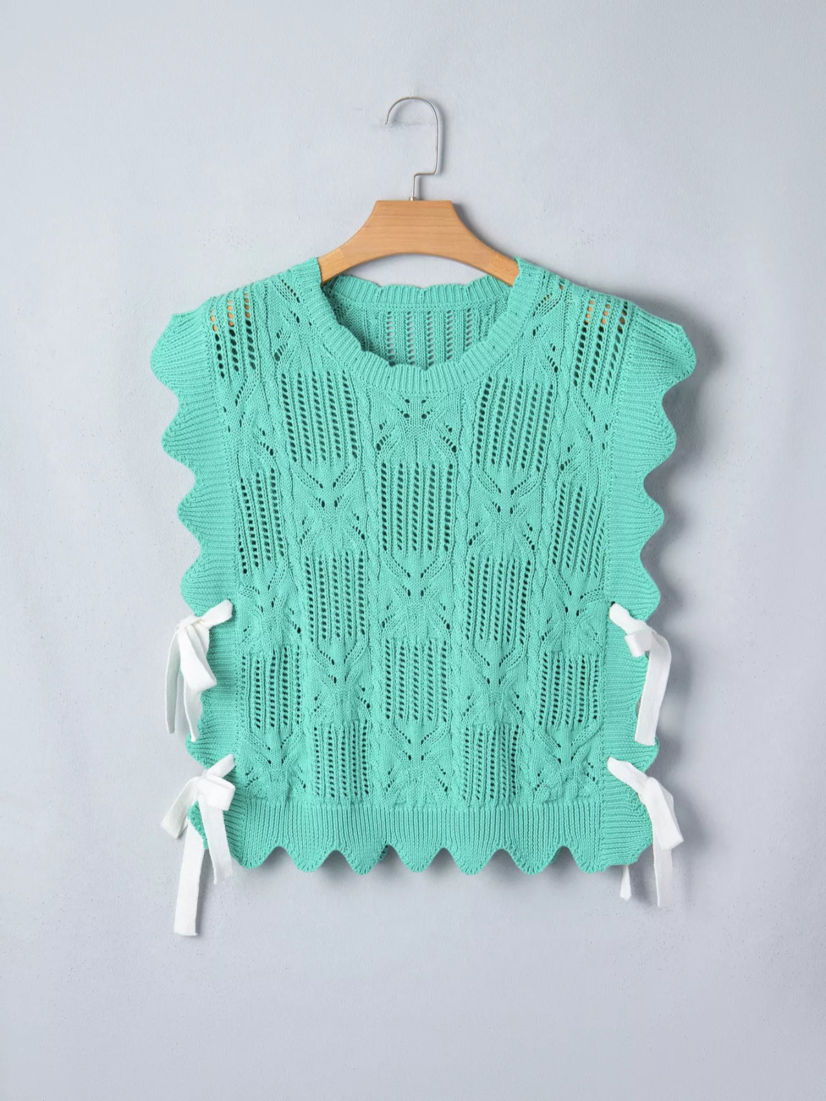 Short sleeve pointelle sweater side view