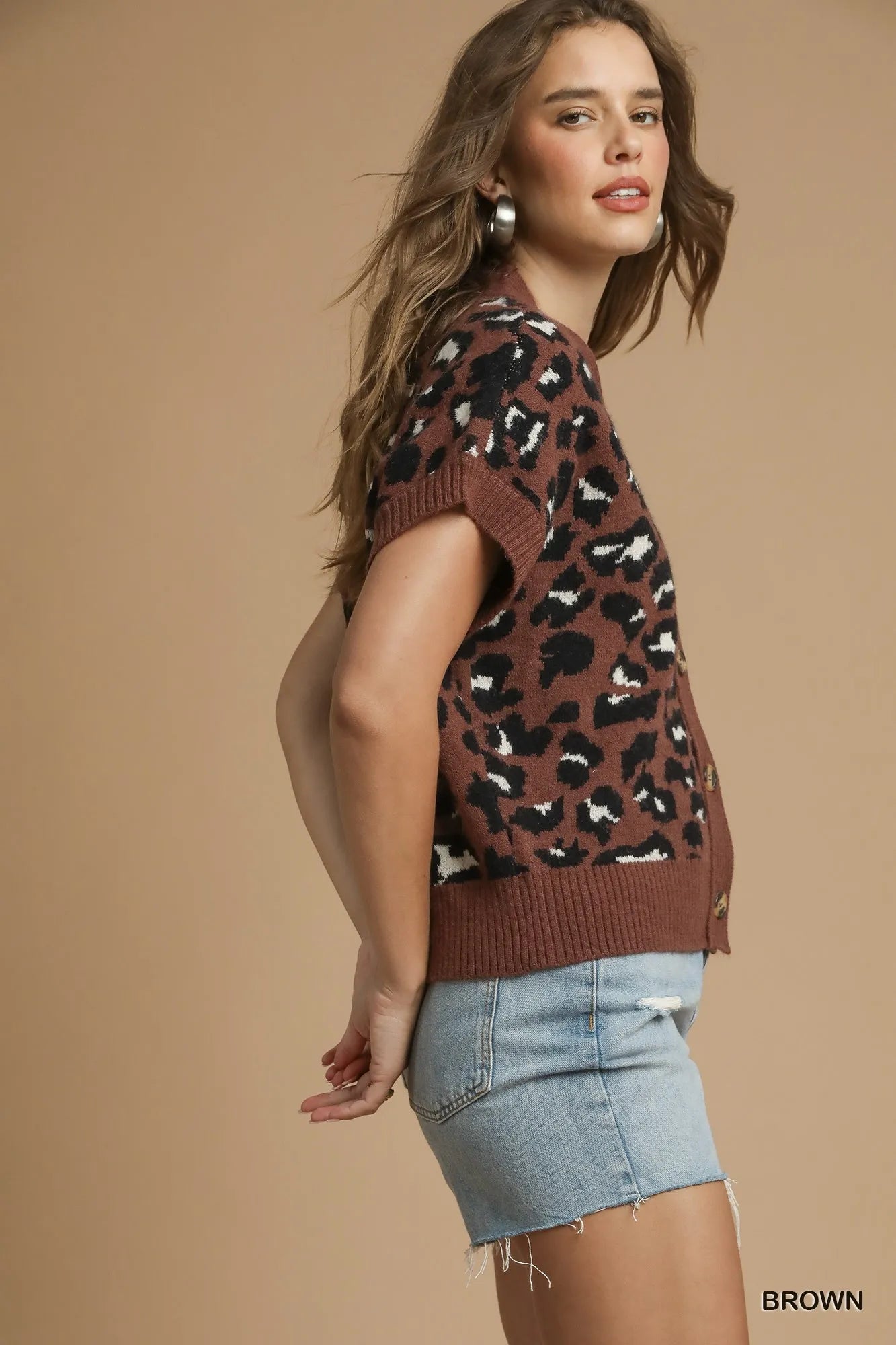 Umgee Leopard Button Down Short Sleeve Cardigan - Fashorio