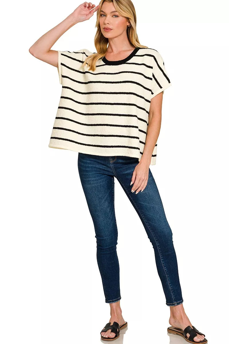 Striped Oversized Sweater Top in Black detail