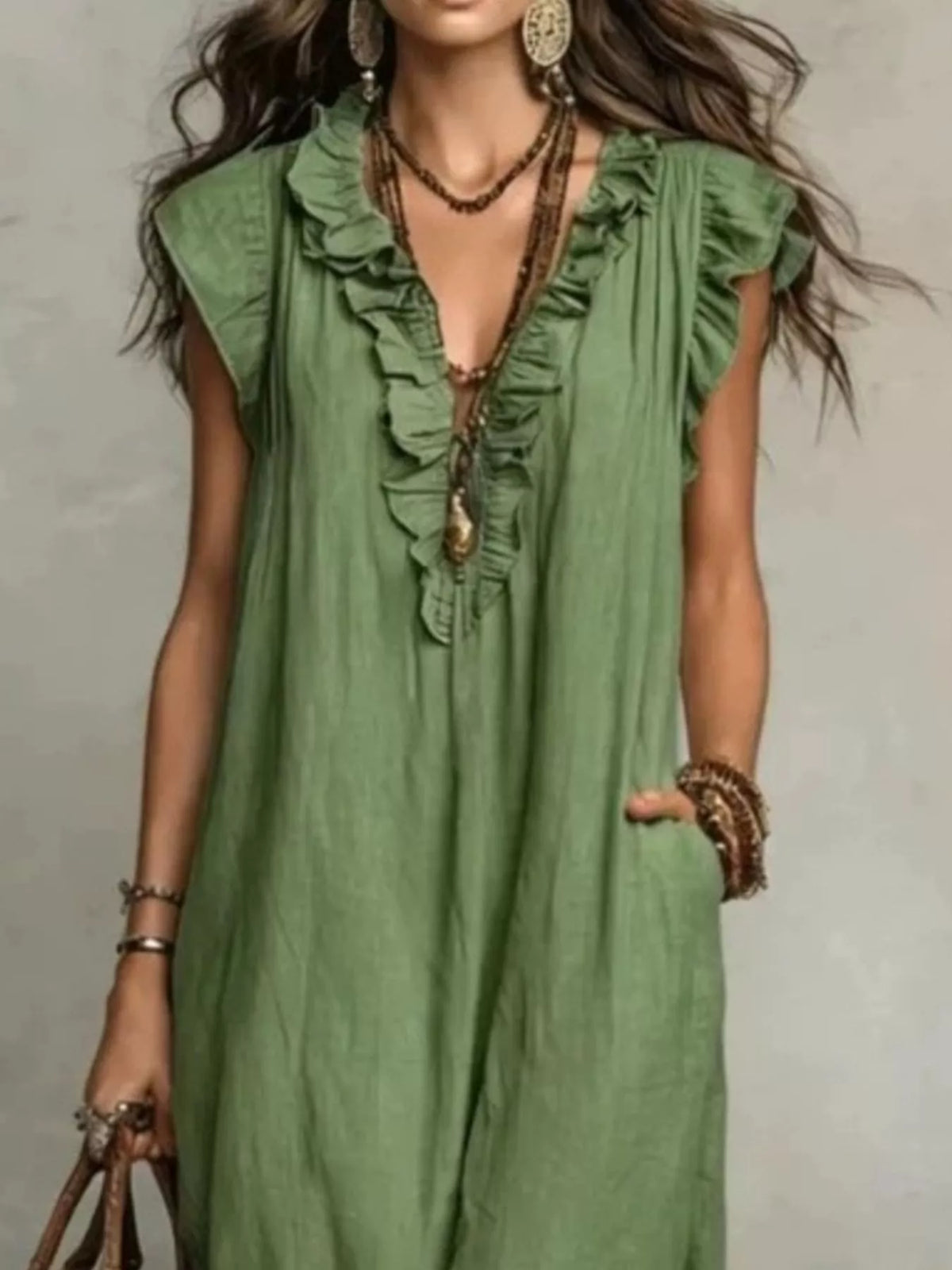 V neck maxi dress with cap sleeves and pockets