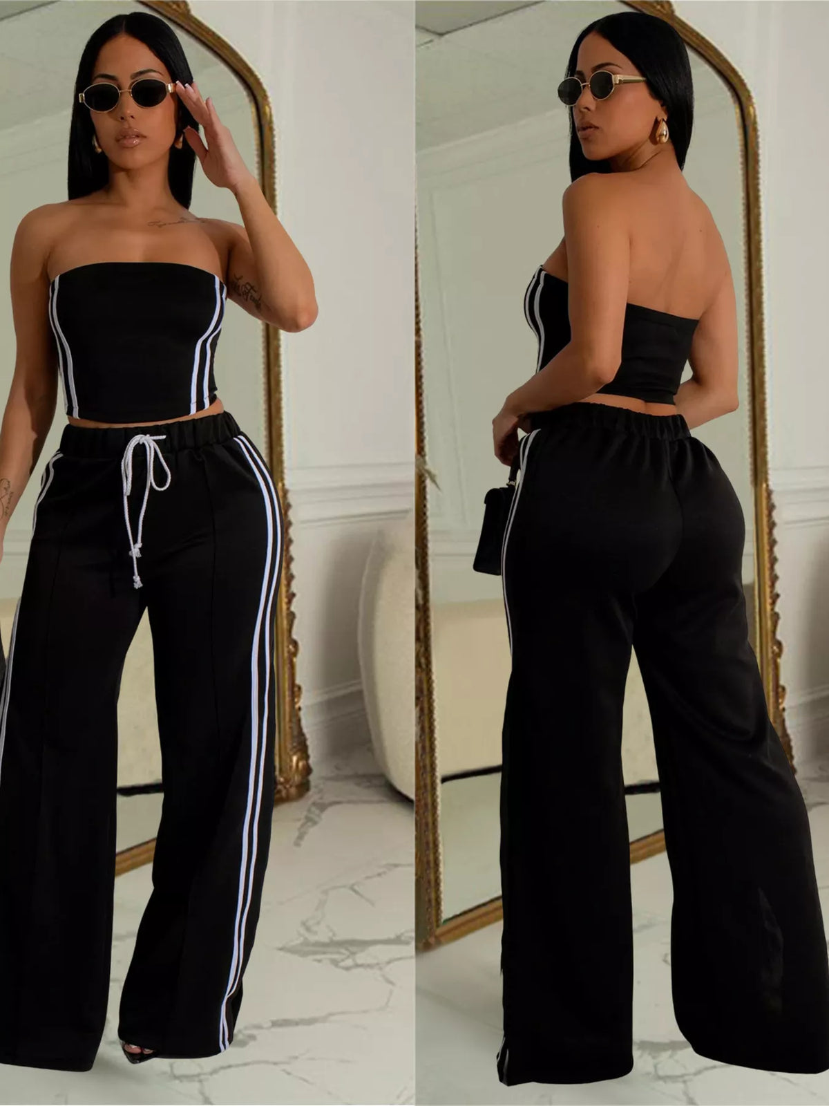 Coordinated wide leg pants set full look