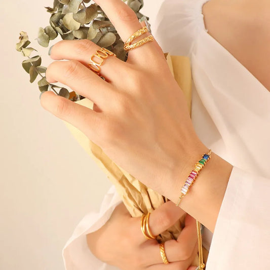 Contrast Zircon Titanium Steel Bracelet Multicolor One Size - Fashorio