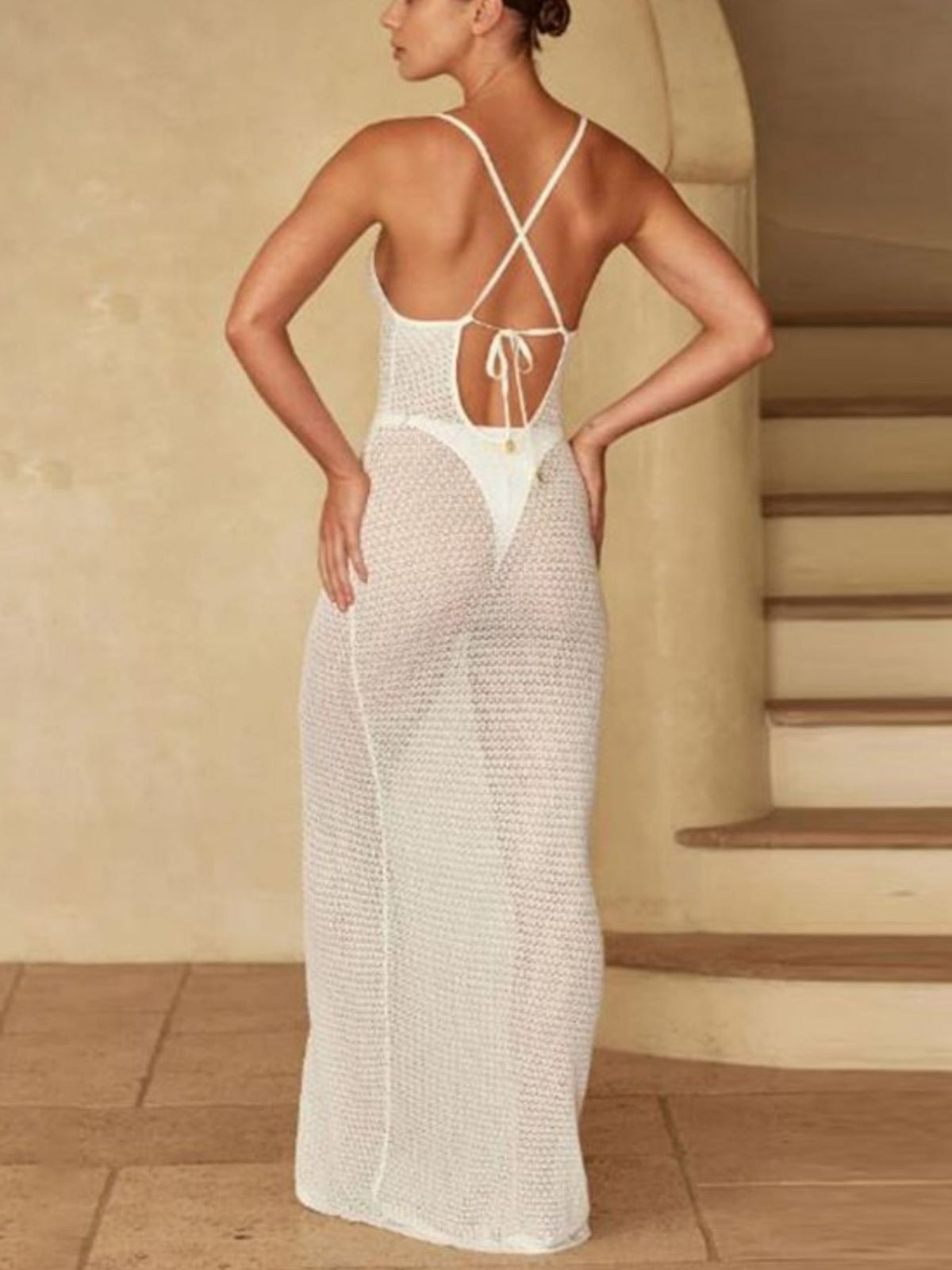 Maxi crochet cover up dress side slit detail