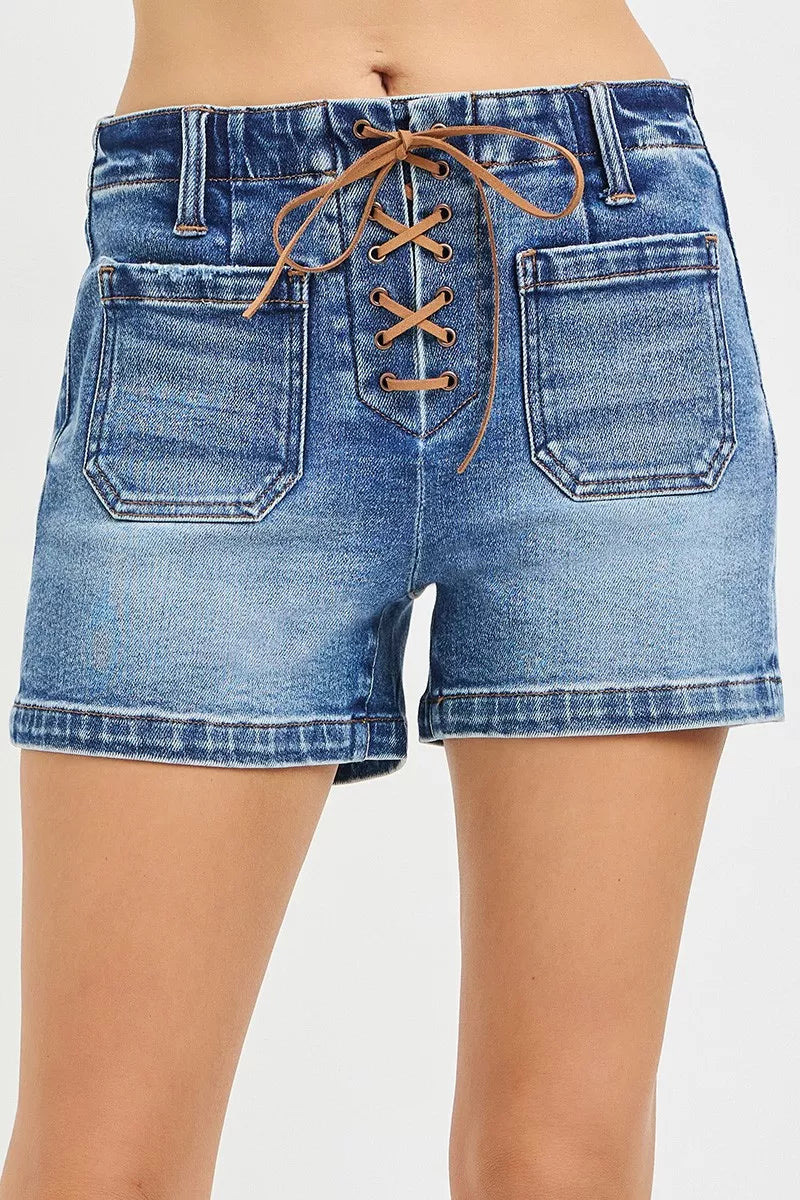 RISEN high waist tie up shorts front view