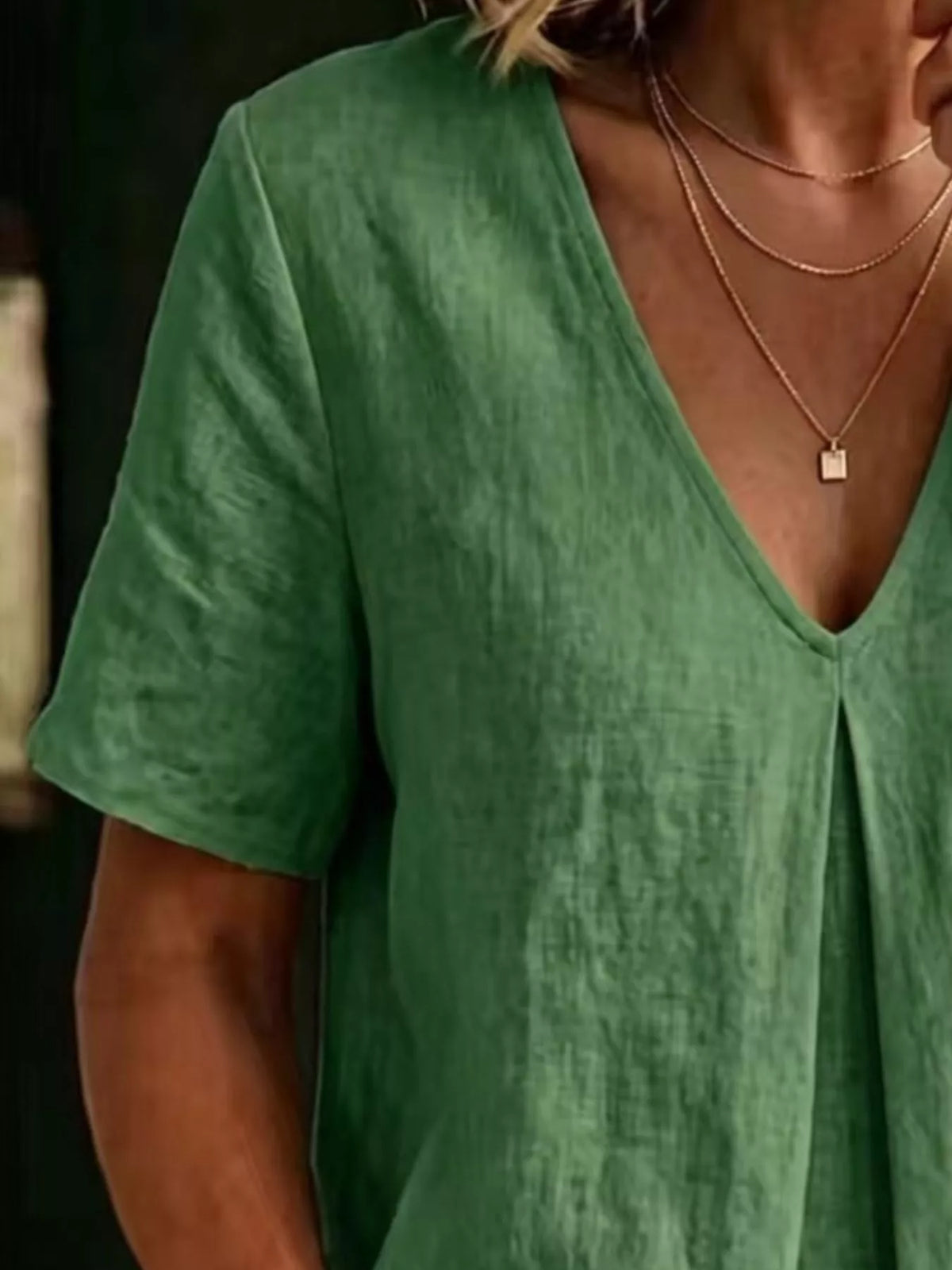 V-Neck Pleated Short Sleeve Blouse, view 11