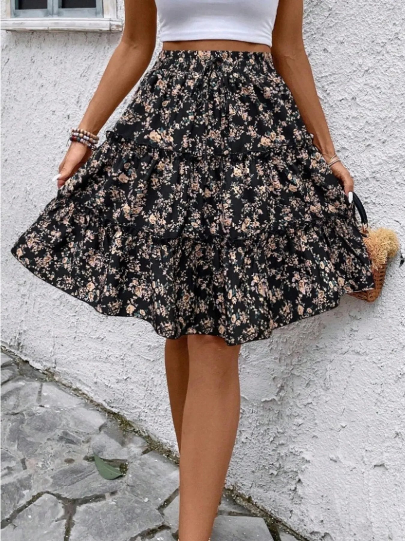 Floral Print Midi Skirt - Fashorio