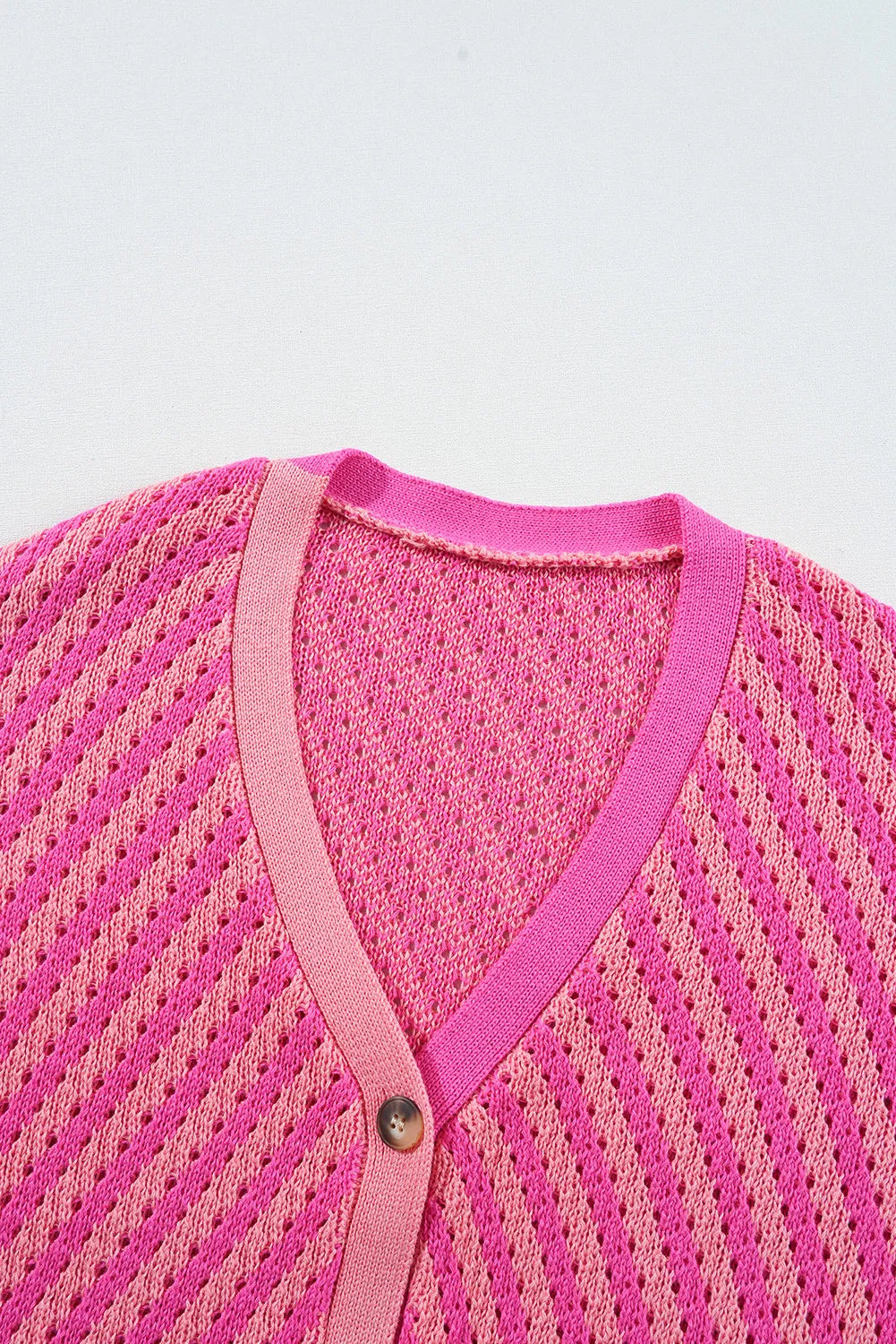 Striped V-Neck Button Up Cardigan - Fashorio