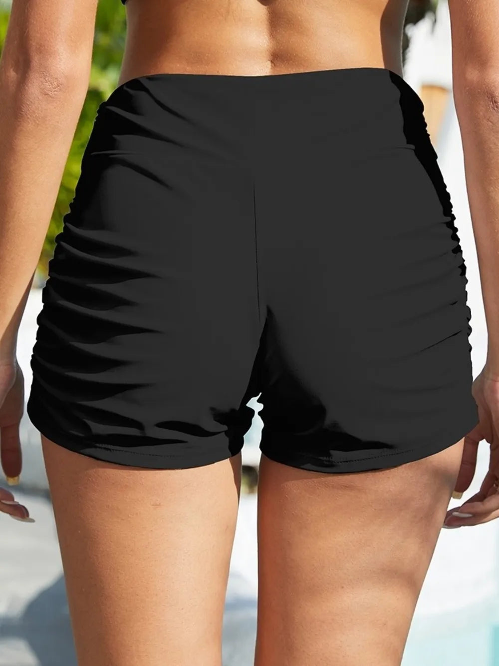 FAM-FAM Ruched Mid-Rise Waist Swim Shorts - Fashorio
