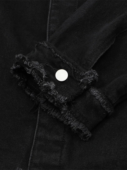 Men's Raw Hem Long Sleeve Denim Jacket - Fashorio