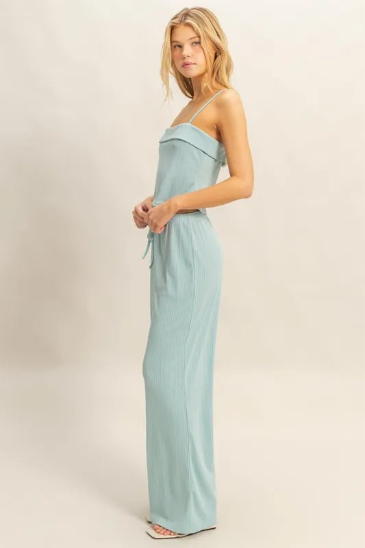 Rib Knit Cami Top and Pants Set back view