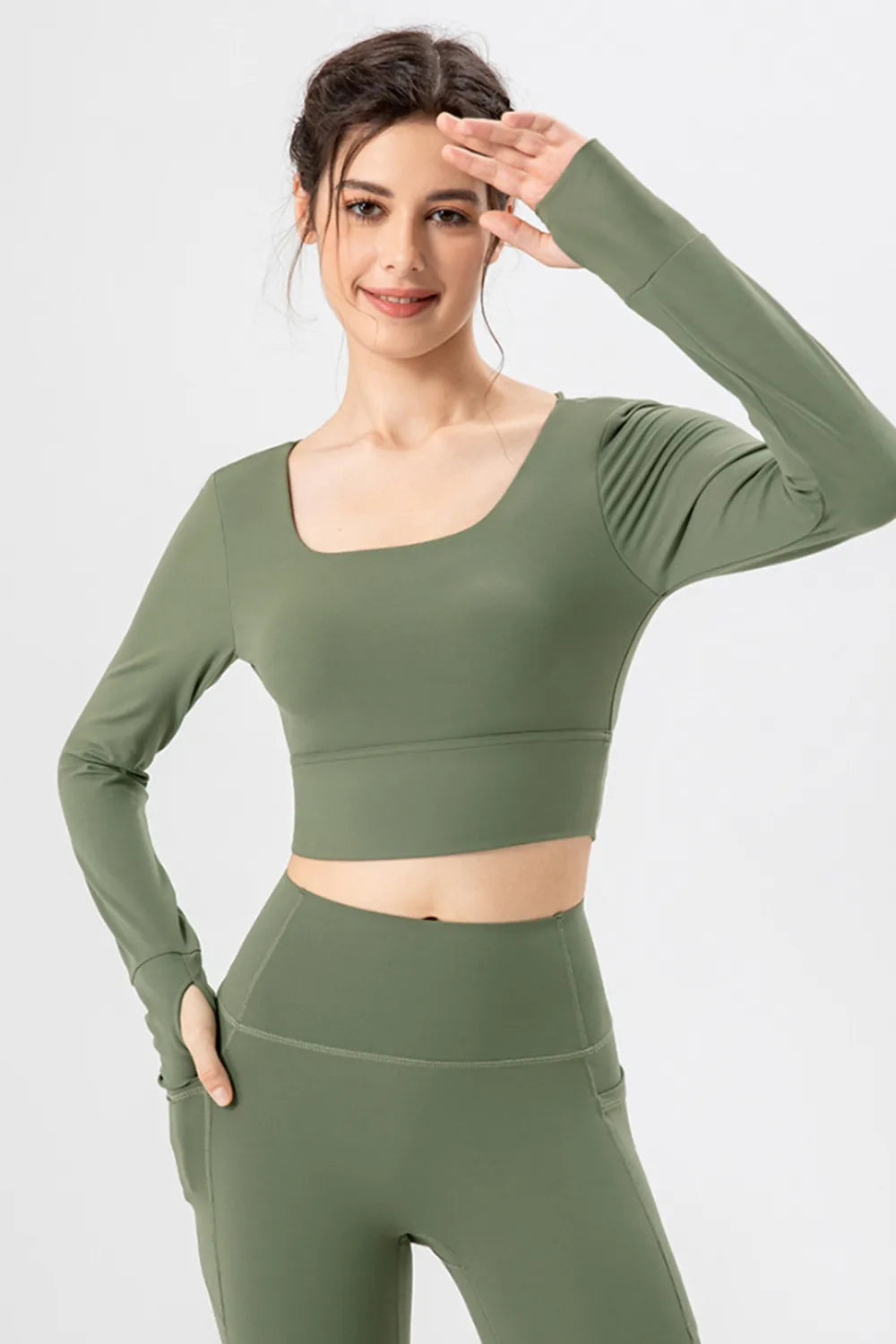 Square neck crisscross active t-shirt side view
