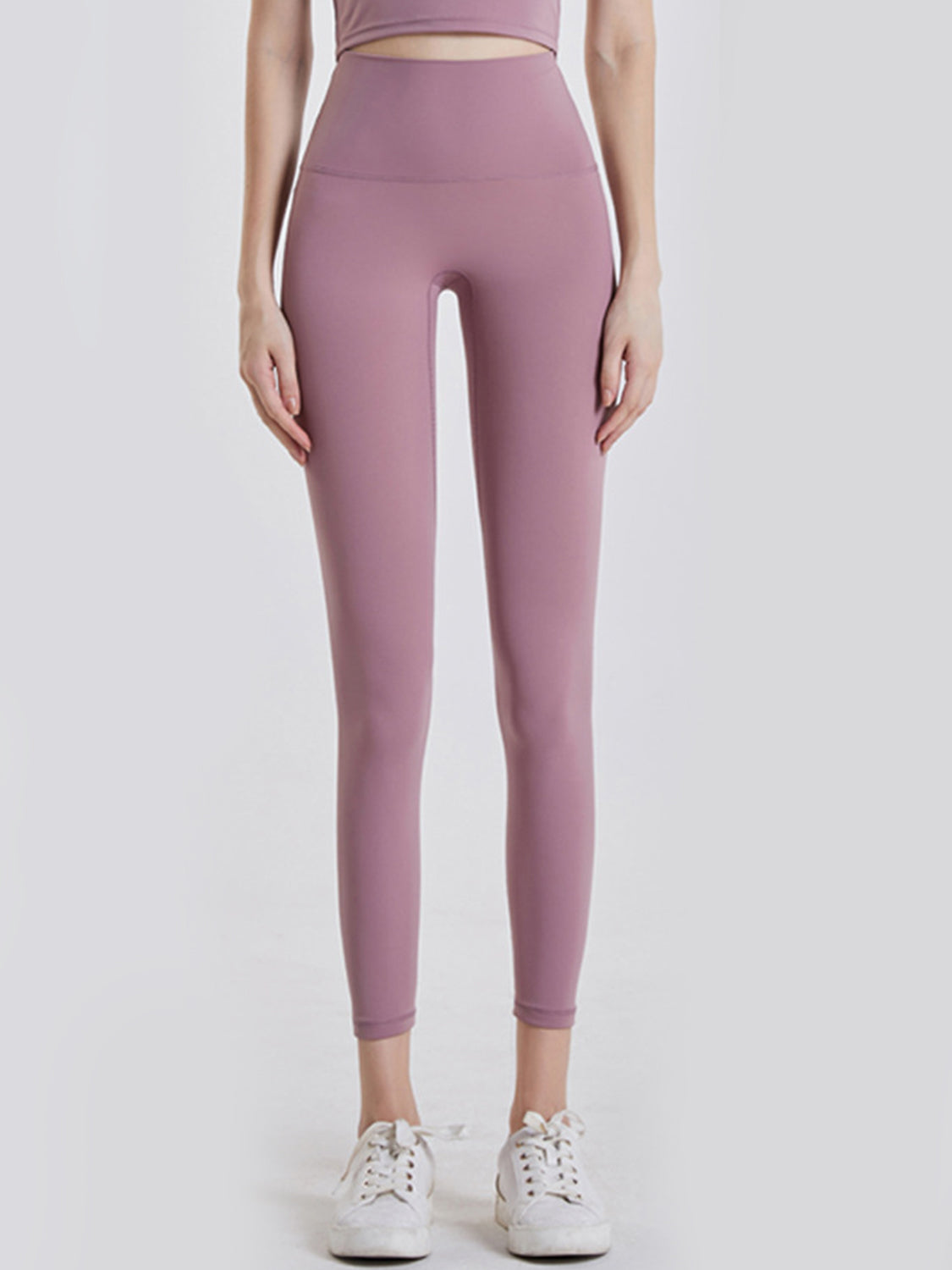 Wide waistband sports leggings front view