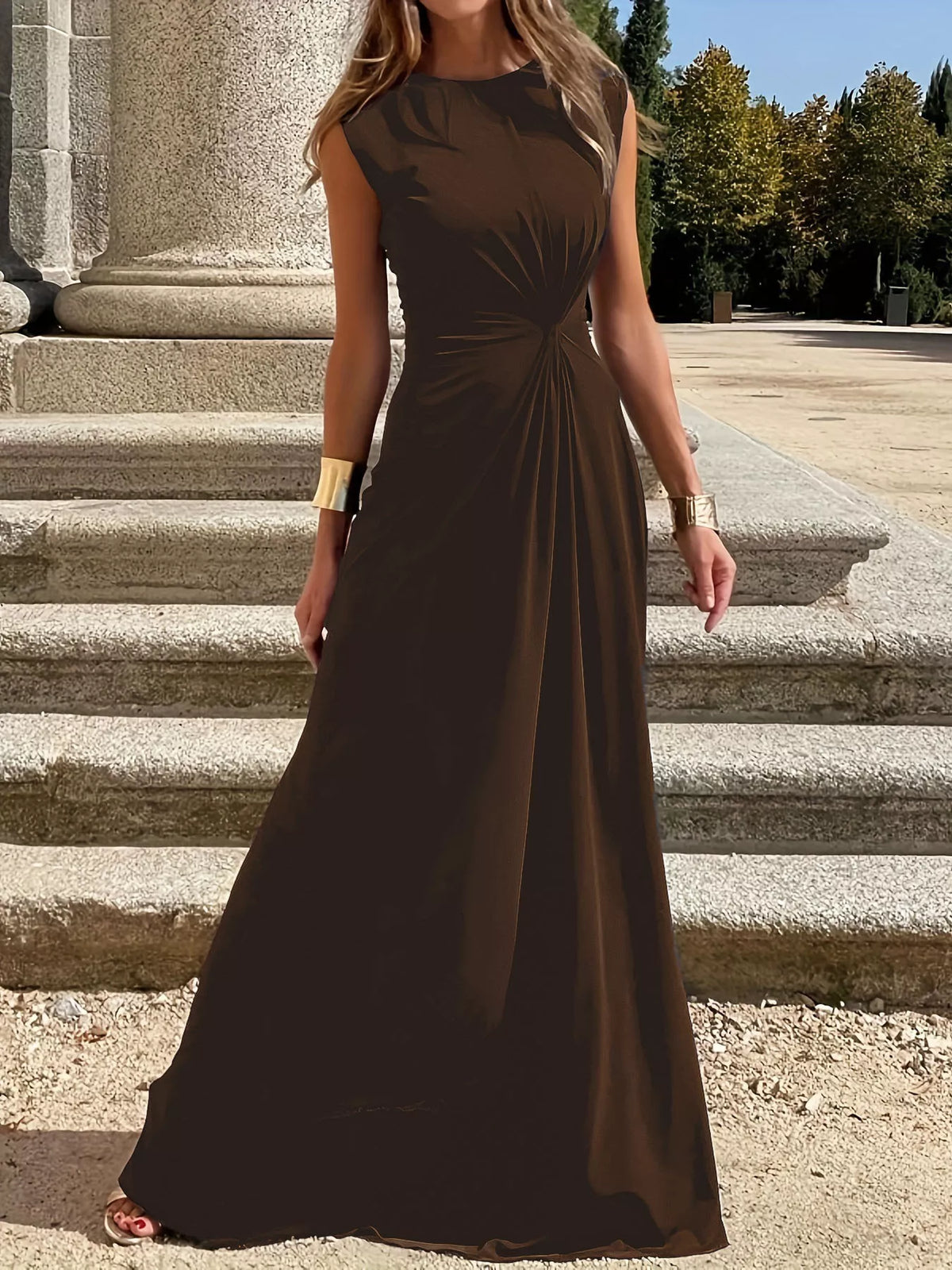 twisted round neck sleeveless maxi dress side view 2